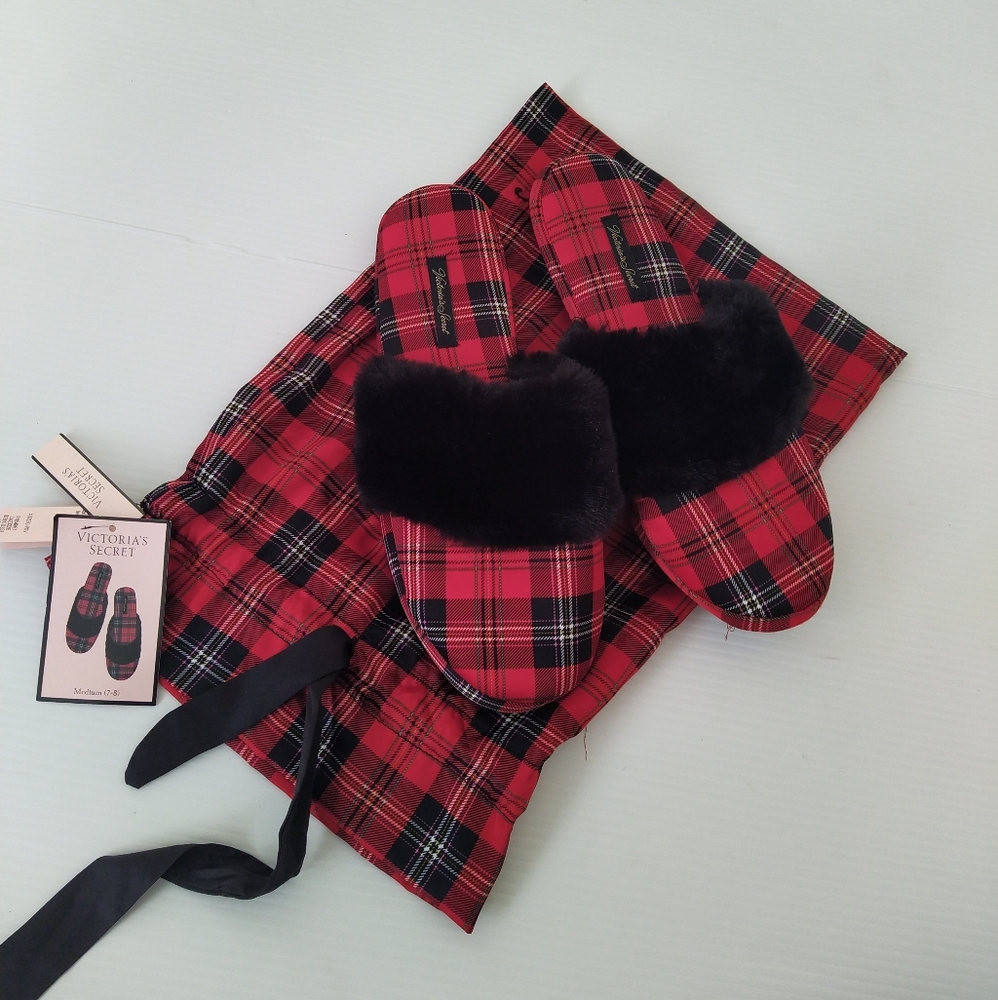 Victoria's Secret Red Plaid Slippers
